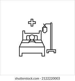 Icono del hospital, persona en el ícono del vector de cama del hospital. signo plano relleno para concepto móvil y diseño web.