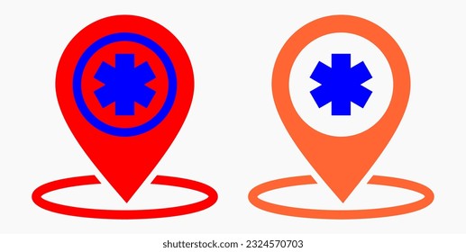 Hospital icon. Pharmacy location. Location of the medical facility. Vector icon.