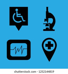 hospital icon set about pins disabled, microscope, hospital pin and heartbeat vector set