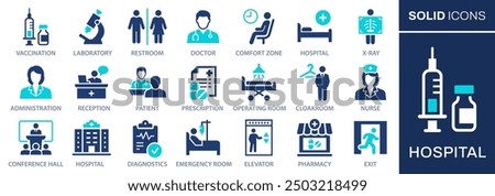 Hospital icon set. Collection of vaccination, doctor, laboratory and more. Vector illustration. Easily changes to any color.