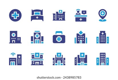 Hospital icon set. Duotone color. Vector illustration. Containing hospital, pharmacy, placeholder, hospitalbed, firstaidkit, condo.