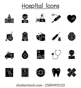Hospital icon set in glyph style