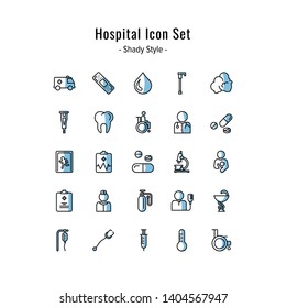 hospital icon set. hospital icons vector. shady icon style design