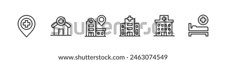 hospital icon set medical hospital buildings architecture vector health care business construction line illustration