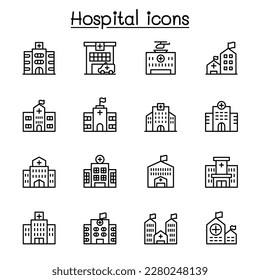 Hospital icon set in thin line style