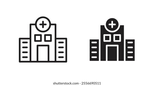 Hospital icon set in Thin line black color.