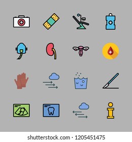 hospital icon set. vector set about first aid kit, gloves, dentist and kidney icons set.