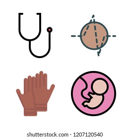 hospital icon set. vector set about fetus, gloves, cardiogram and stethoscope icons set.