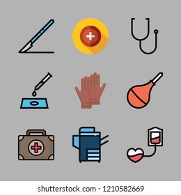 hospital icon set. vector set about reproduction, medical kit, sample and gloves icons set.