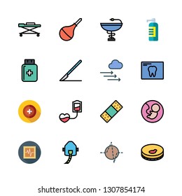 hospital icon set. vector set about fetus, soap dispenser, stretcher and health clinic icons set.