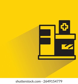 hospital icon with shadow on yellow background