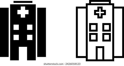 hospital icon, sign, or symbol in glyph and line style isolated on transparent background. Vector illustration