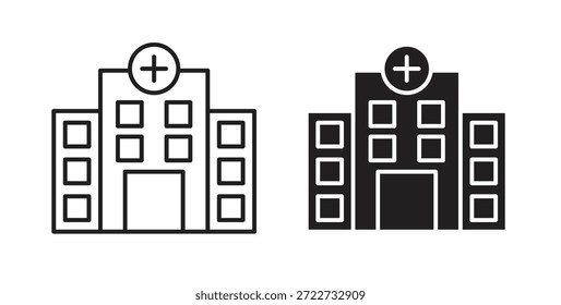 Símbolo de icono de hospital. Vector EPS 10. icono de línea y glifo