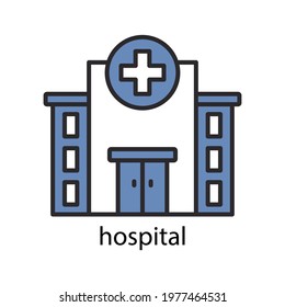 Hospital Icon. Two Tone Line Colored Design. Editable Stroke. Design Template Vector