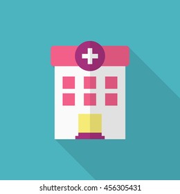 Hospital icon , Vector flat long shadow design.