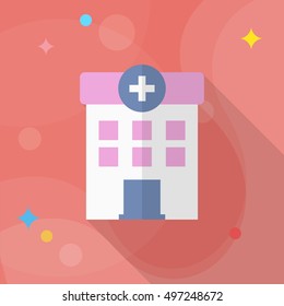 Hospital icon , Vector flat long shadow design.