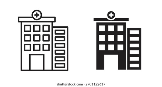 Glifo de Vector del icono del hospital plano y línea de moda del golpe