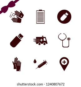 hospital icon. hospital vector icons set ambulance car, syringe, flash driver and hospital location
