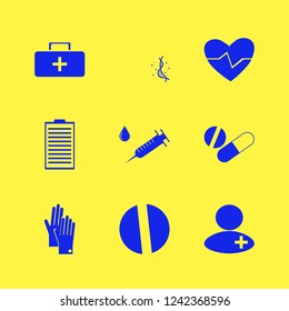 hospital icon. hospital vector icons set pill, gloves, medical report and heartbeat