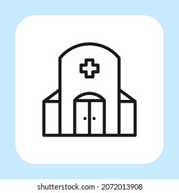 Vector de icono del hospital con estilo de contorno aislado en fondo blanco. Icono de símbolo de señalización de ilustración de vector para medicina, ciencia, web, aplicaciones, tecnología y proyecto