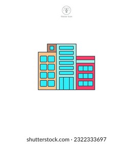 Hospital icon vector portrays a simplified medical institution, symbolizing healthcare, treatment, emergency services, and wellbeing