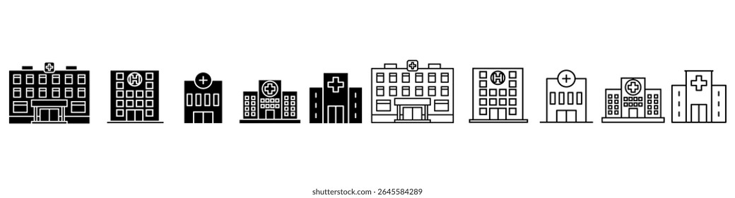 Hospital icon vector set. Ambulance illustration sign collection. Resuscitation symbol. Sanatorium web icons.
