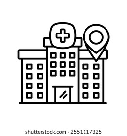 Icono de hospital con fondo blanco Vector Ilustración de stock