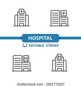 Hospital Icons. Clinic, Building Icon. Professional, 32x32 Pixel Perfect Vector Icon. Editable Stroke