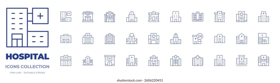 Hospital icons collection. Thin Line icons, editable stroke. hospital, clinic.