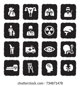 Hospital Icons. Grunge Black Flat Design. Vector Illustration. 