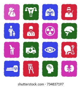 Hospital Icons. Grunge Color Flat Design. Vector Illustration. 