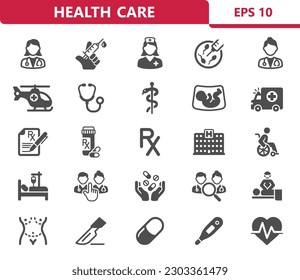 Hospital Icons. Healthcare, health Care, Medical Vector Icon Set. Professional, pixel perfect vector icons.