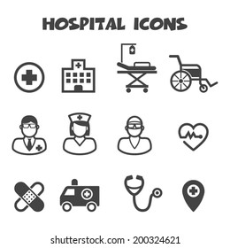 Hospital Icons, Mono Vector Symbols