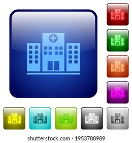 Hospital icons in rounded square color glossy button set
