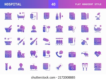 Hospital icons set. Flat Gradient set of vector. Can used for digital product, presentation, UI and many more.
