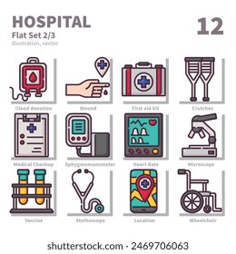 Hospital icons set, Flat, vector and illustration set 2