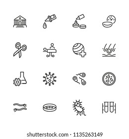 Hospital icons. Set of line icons. Surgery, operating room, laboratory. Medicine concept. Vector illustration can be used for topics like medical care, treatment, diagnostics.