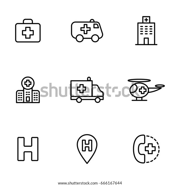 hospital icons set on white\
background