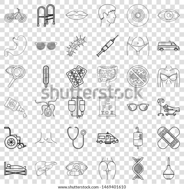 Hospital icons set. Outline style of 36\
hospital vector icons for web for any\
design