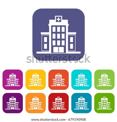 Hospital icons set vector illustration in flat style In colors red, blue, green and other