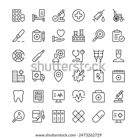 Hospital icons set. Vector line icons. Black outline stroke symbols