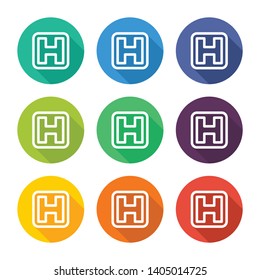 Hospital icons with several color alternatives.