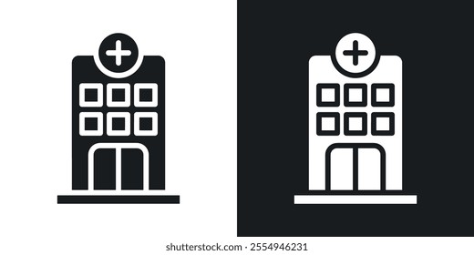 Hospital icons in solid black and white colors