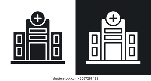 Hospital icons in solid black and white colors