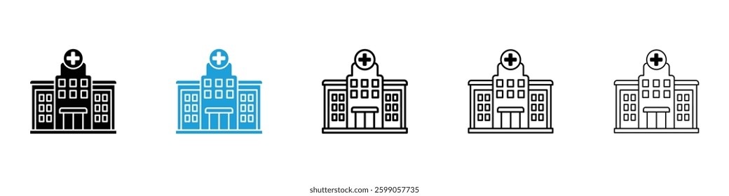 Hospital icons vector illustrations in black and blue colors for web and ui designs