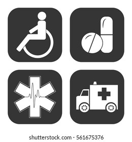 Hospital icons vector set on gray  buttons