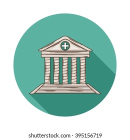 Hospital icon.Vector Hospital icon isolated with shadow.Hand draw Hospital vector.Hospital vector icon isolated.An institution providing medical and surgical treatment and nursing care for sick people