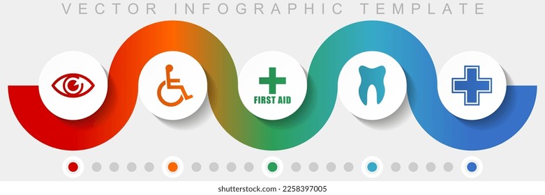 Hospital infographic vector template with icon set, miscellaneous icons such as eye, wheelchair, first aid, dentist and cross for webdesign and mobile applications