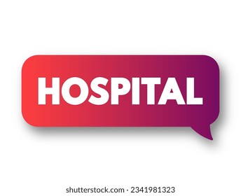 Hospital - an institution providing medical and surgical treatment and nursing care for sick or injured people, text concept background