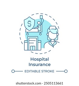 Hospital insurance soft blue concept icon. Health plan. Hospice care. Medical clinic. Nursing care. Round shape line illustration. Abstract idea. Graphic design. Easy to use in booklet